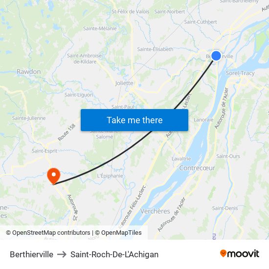 Berthierville to Saint-Roch-De-L'Achigan map