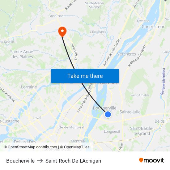 Boucherville to Saint-Roch-De-L'Achigan map