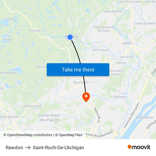 Rawdon to Saint-Roch-De-L'Achigan map