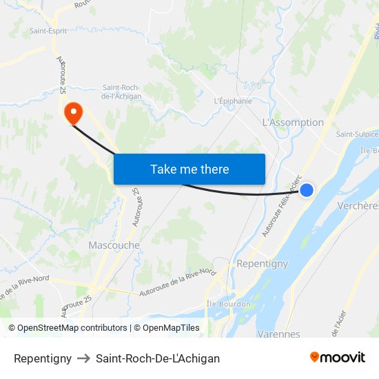 Repentigny to Saint-Roch-De-L'Achigan map