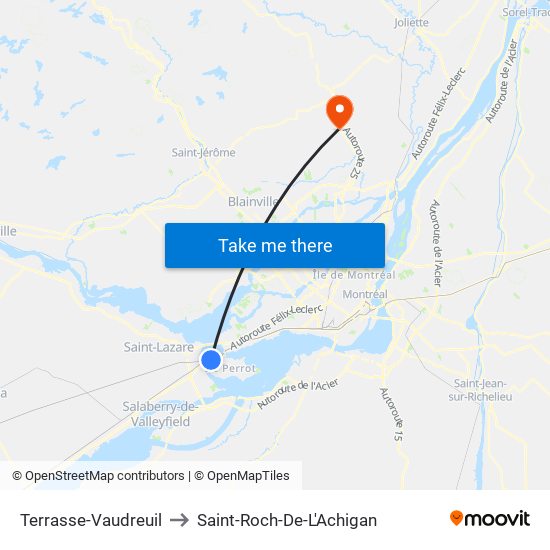 Terrasse-Vaudreuil to Saint-Roch-De-L'Achigan map