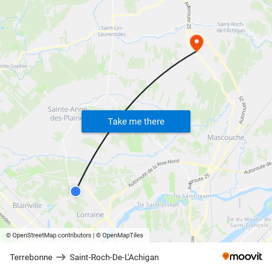 Terrebonne to Saint-Roch-De-L'Achigan map