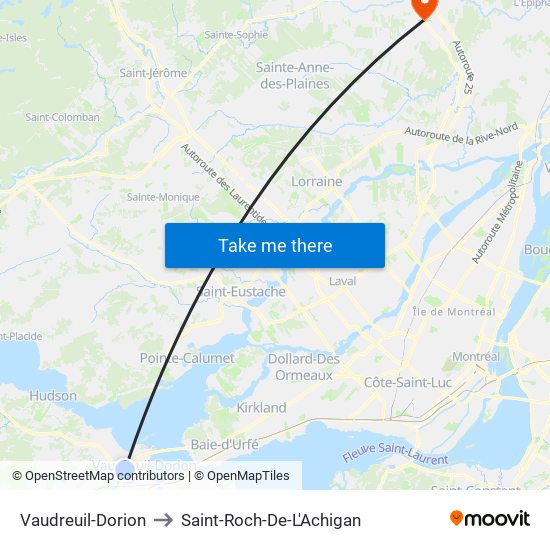 Vaudreuil-Dorion to Saint-Roch-De-L'Achigan map