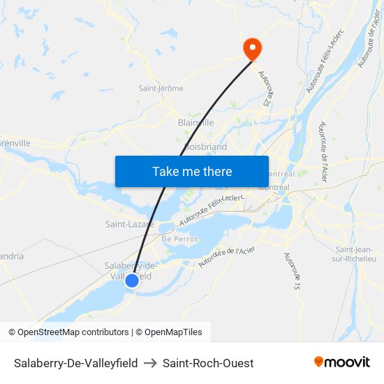 Salaberry-De-Valleyfield to Saint-Roch-Ouest map