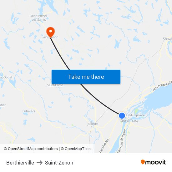 Berthierville to Saint-Zénon map