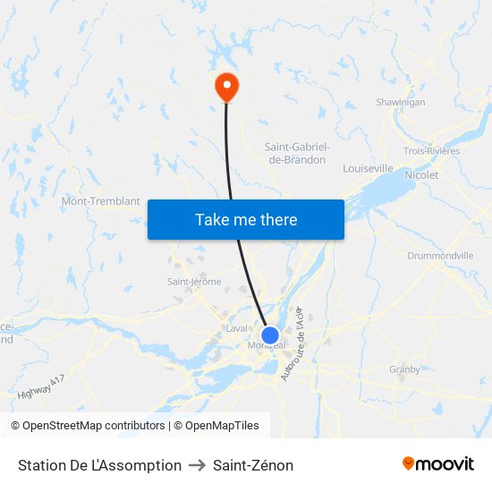 Station De L'Assomption to Saint-Zénon map