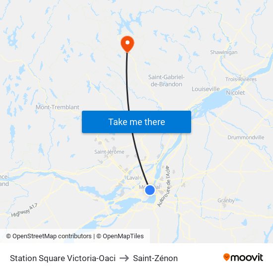 Station Square Victoria-Oaci to Saint-Zénon map