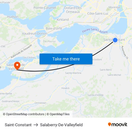 Saint-Constant to Salaberry-De-Valleyfield map