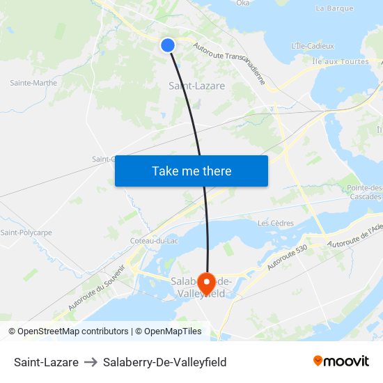 Saint-Lazare to Salaberry-De-Valleyfield map