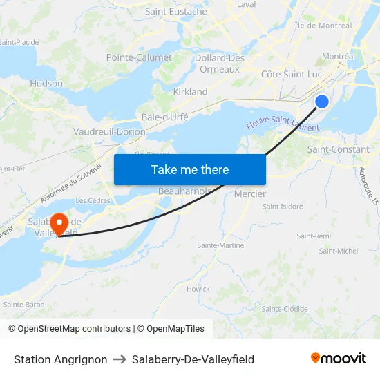 Station Angrignon to Salaberry-De-Valleyfield map