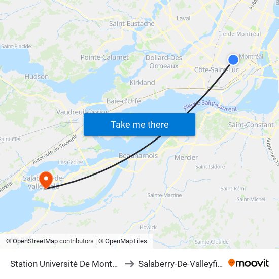 Station Université De Montreal to Salaberry-De-Valleyfield map