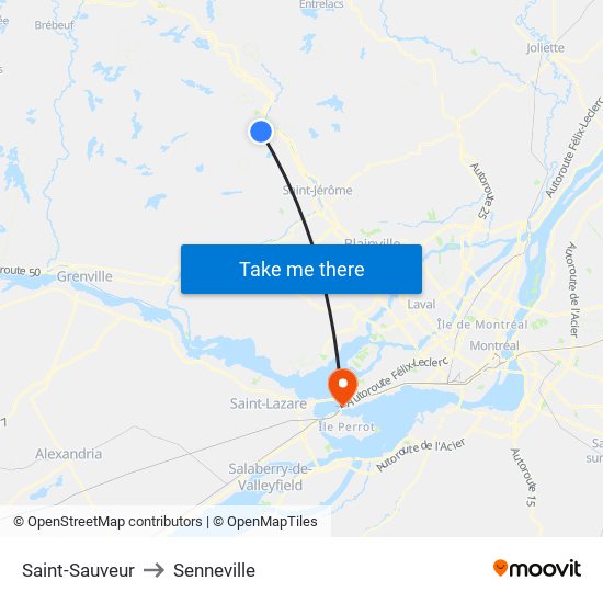 Saint-Sauveur to Senneville map