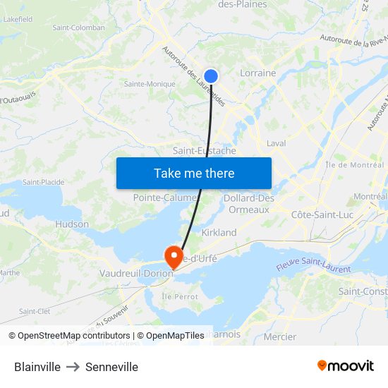 Blainville to Senneville map