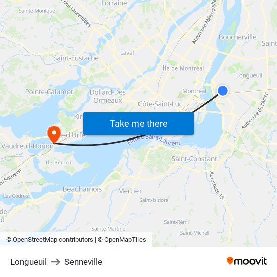 Longueuil to Senneville map