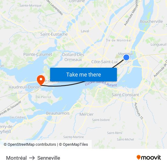 Montréal to Senneville map