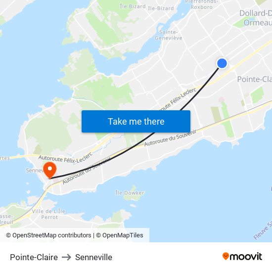 Pointe-Claire to Senneville map