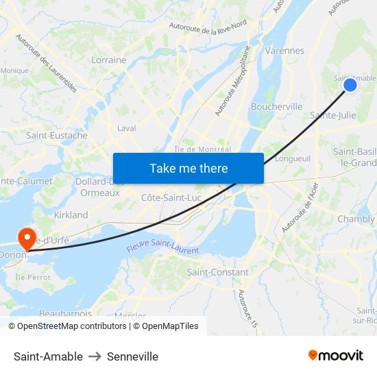 Saint-Amable to Senneville map
