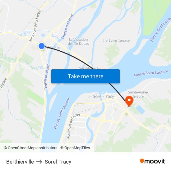 Berthierville to Sorel-Tracy map