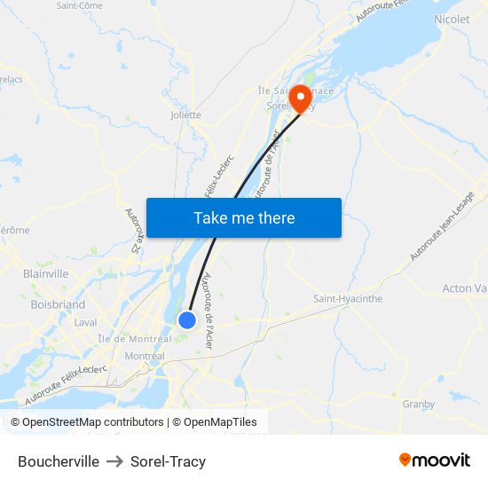 Boucherville to Sorel-Tracy map