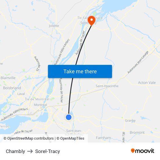 Chambly to Sorel-Tracy map