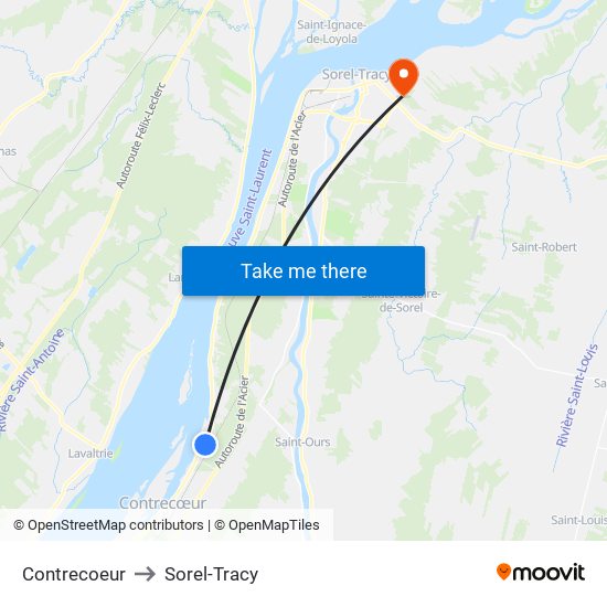 Contrecoeur to Sorel-Tracy map