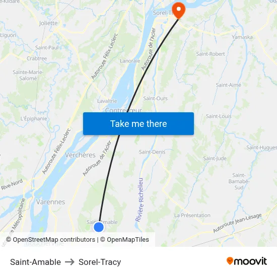 Saint-Amable to Sorel-Tracy map