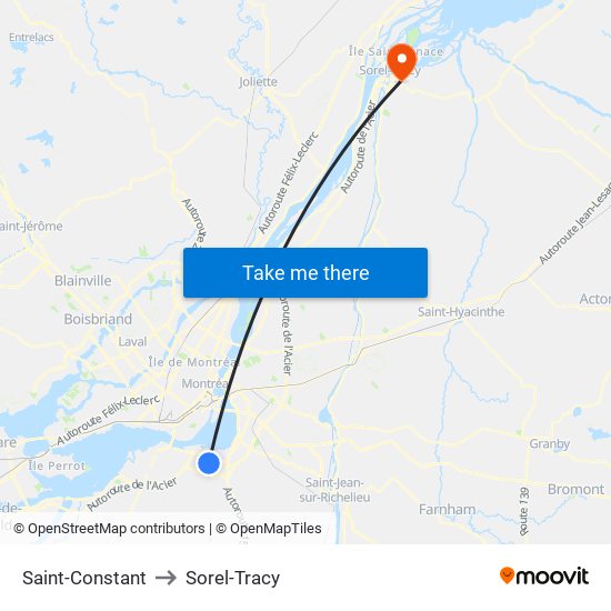 Saint-Constant to Sorel-Tracy map