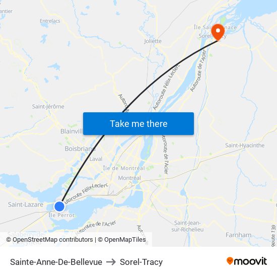 Sainte-Anne-De-Bellevue to Sorel-Tracy map