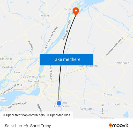 Saint-Luc to Sorel-Tracy map
