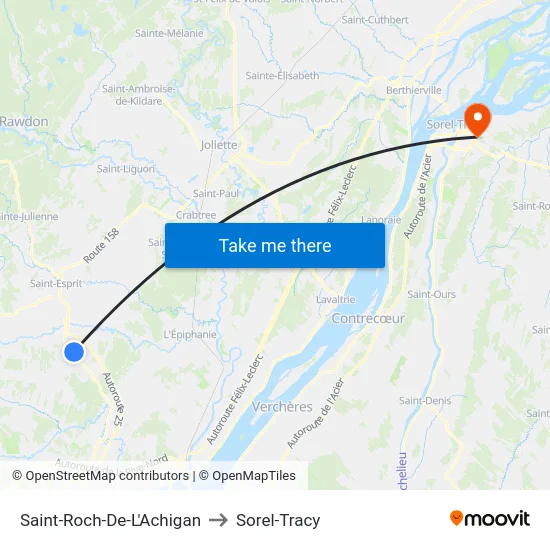 Saint-Roch-De-L'Achigan to Sorel-Tracy map