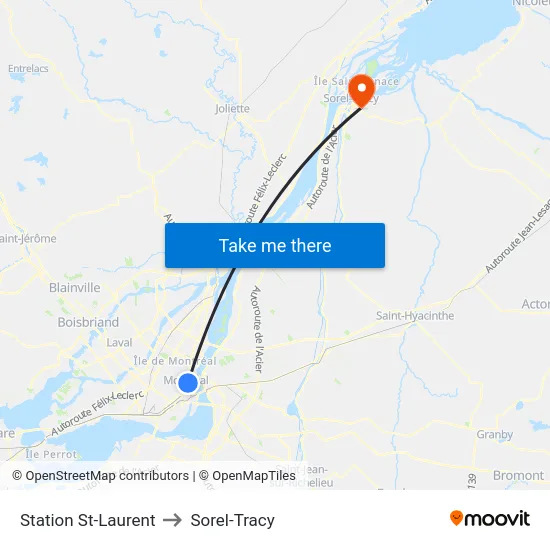 Station St-Laurent to Sorel-Tracy map