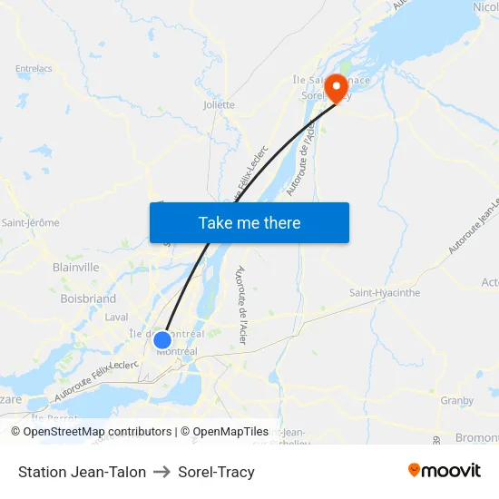 Station Jean-Talon to Sorel-Tracy map