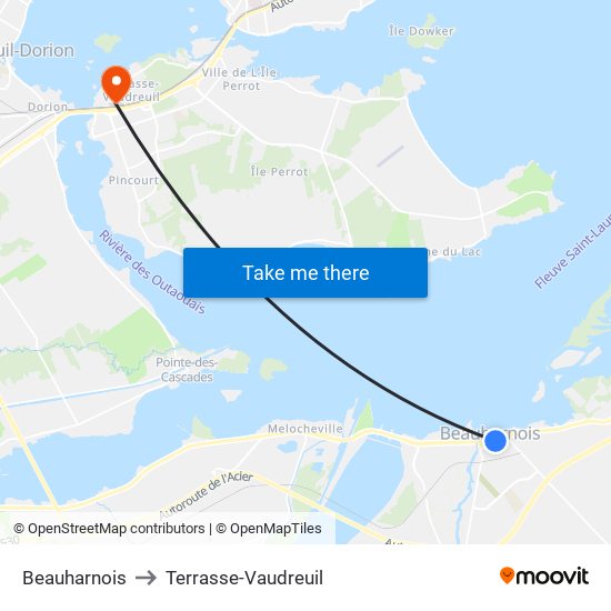 Beauharnois to Terrasse-Vaudreuil map