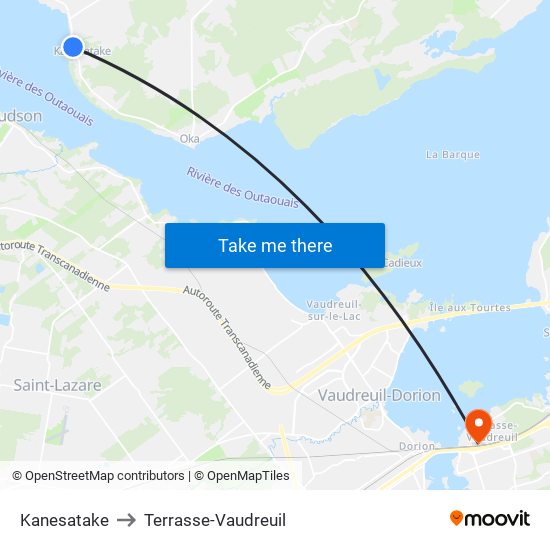 Kanesatake to Terrasse-Vaudreuil map