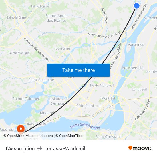 L'Assomption to Terrasse-Vaudreuil map