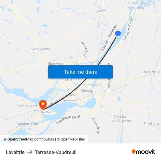 Lavaltrie to Terrasse-Vaudreuil map