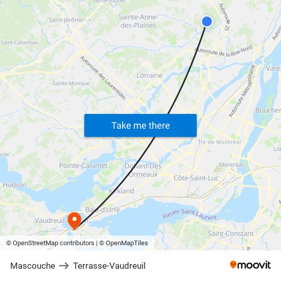 Mascouche to Terrasse-Vaudreuil map