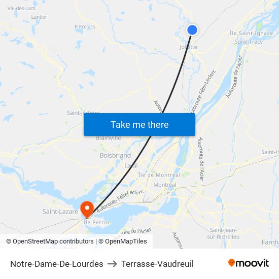 Notre-Dame-De-Lourdes to Terrasse-Vaudreuil map