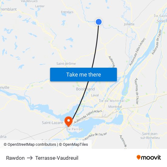 Rawdon to Terrasse-Vaudreuil map