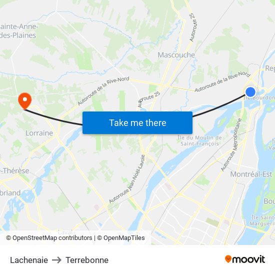 Lachenaie to Terrebonne map