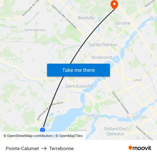 Pointe-Calumet to Terrebonne map