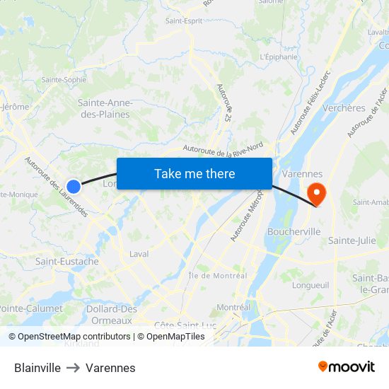 Blainville to Varennes map