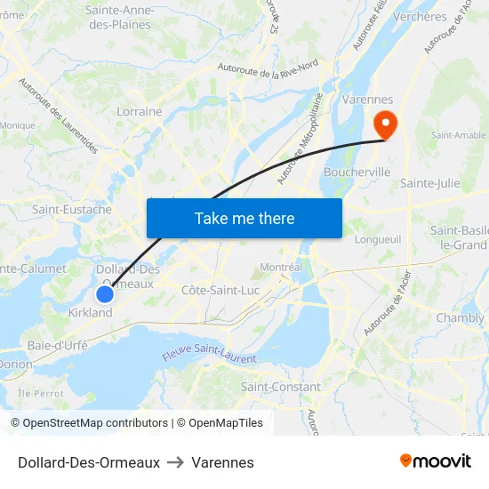 Dollard-Des-Ormeaux to Varennes map