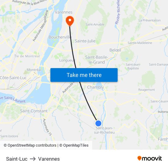 Saint-Luc to Varennes map