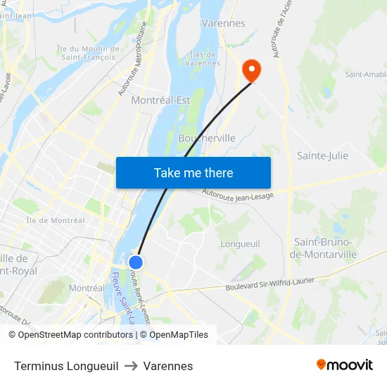 Terminus Longueuil to Varennes map