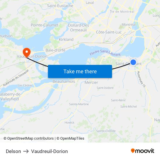 Delson to Vaudreuil-Dorion map