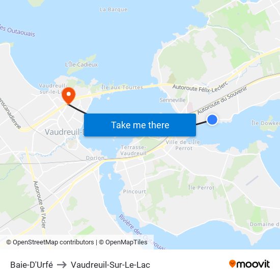 Baie-D'Urfé to Vaudreuil-Sur-Le-Lac map