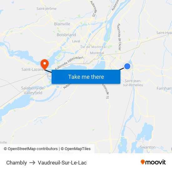 Chambly to Vaudreuil-Sur-Le-Lac map