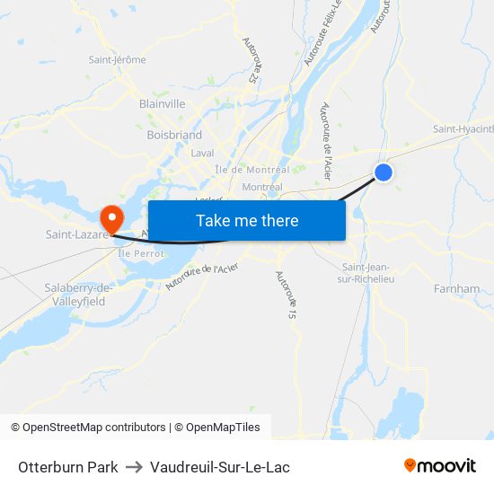 Otterburn Park to Vaudreuil-Sur-Le-Lac map