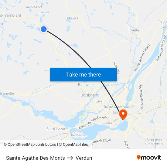 Sainte-Agathe-Des-Monts to Verdun map